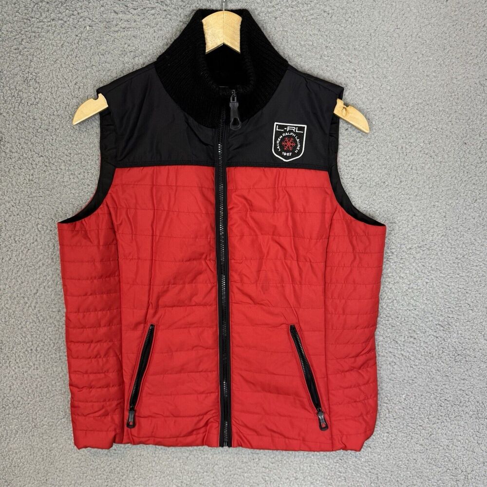 Lauren Ralph Lauren Active Vest Women's Large Red Full Zip Sleeveless Pockets